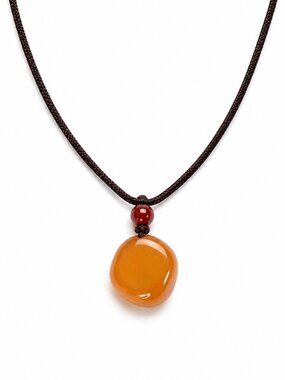 Handmade Amber Pendant Necklace Adjustable Brown Cord Natural Stone Boho Style